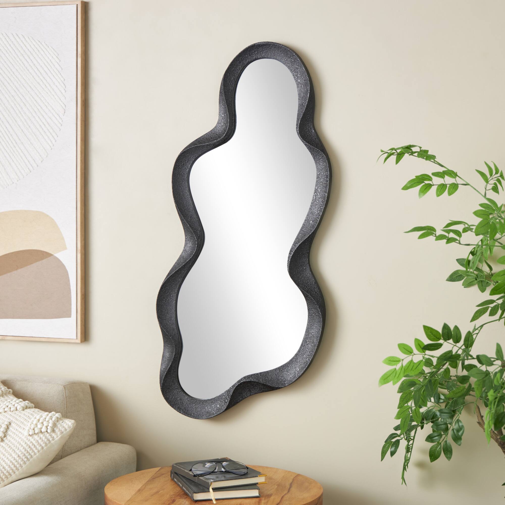18" x 39" Wood Wavy Room Wall Mirror with Dimensional Frame